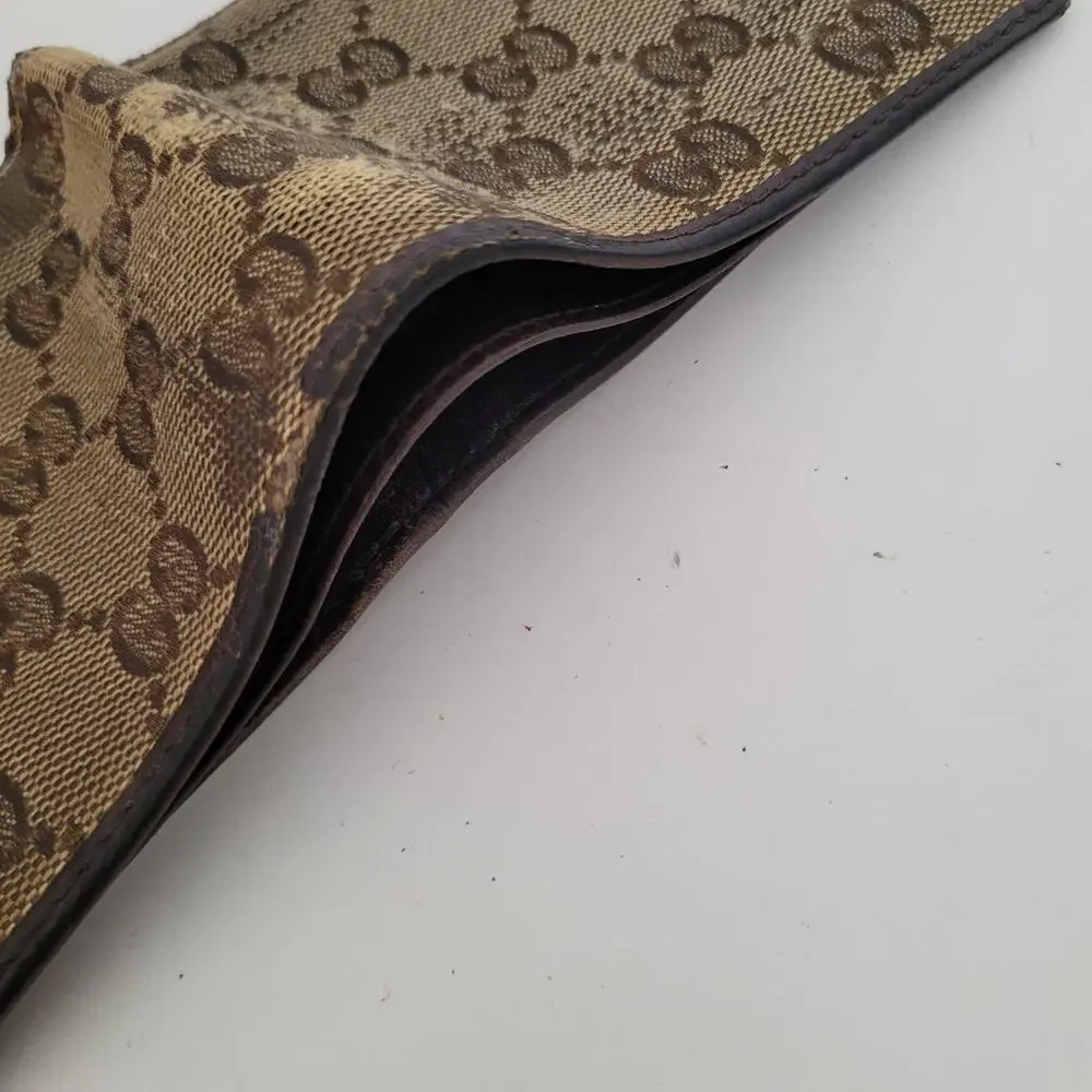 GUCCI GG Interlocking Men's Canvas Leather Card Bill Wallet Bifold Brown Designe